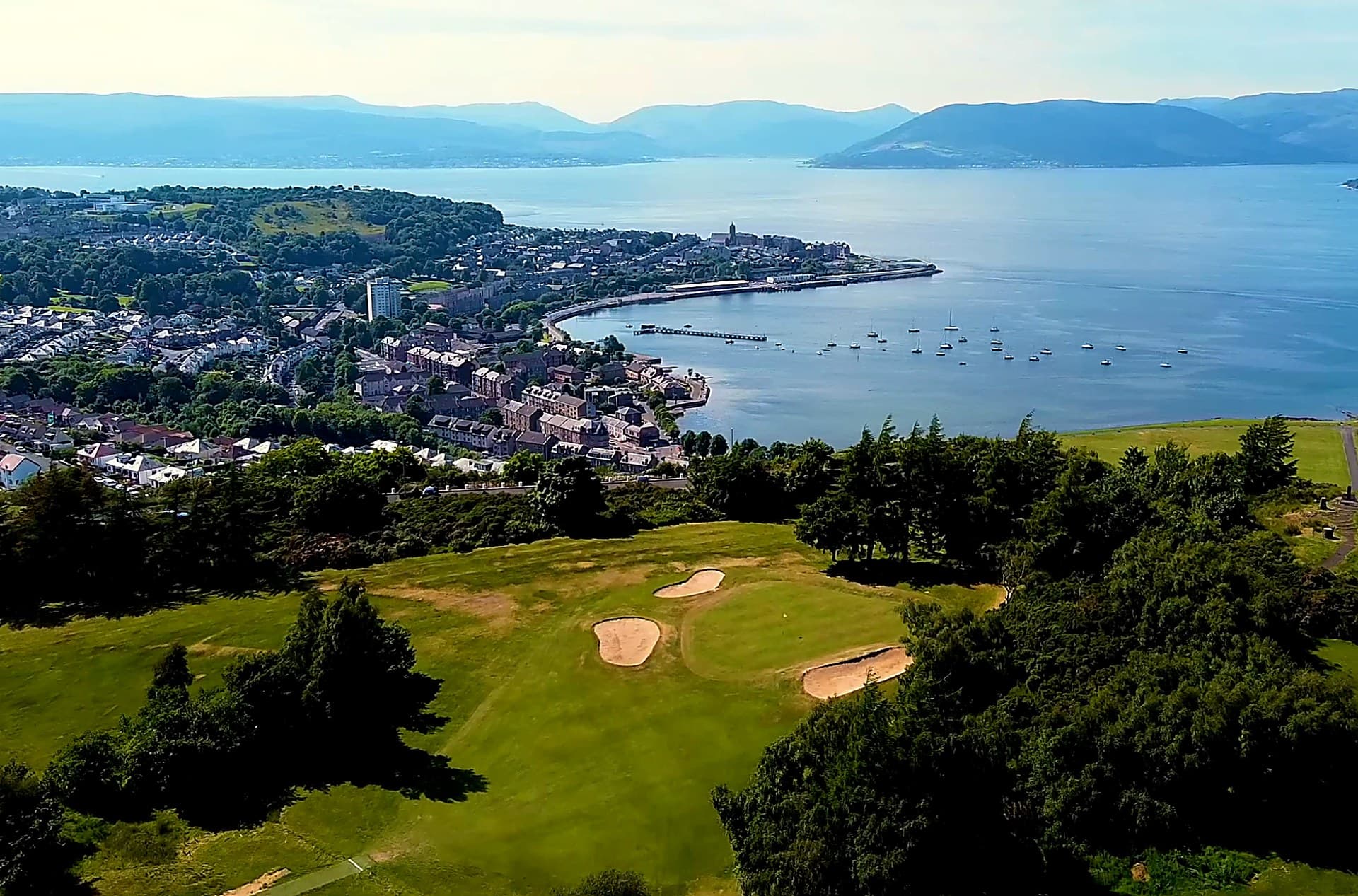 Greenock Golf Club above the Firth of Clyde, looking over Gourock bay